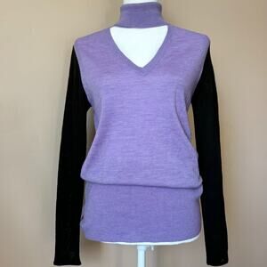 TOME Womens XS Cut Out Turtleneck Merino Wool Tunic Sweater Color block